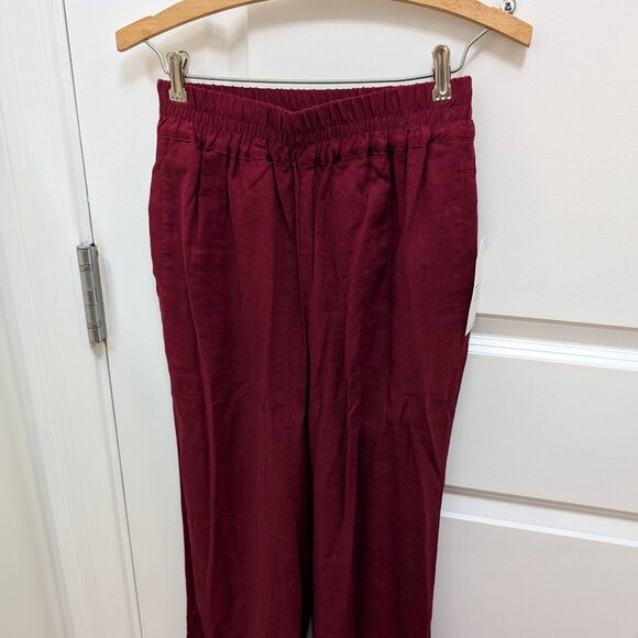 Universal Standard NWT Size 0-00 Iris Cropped Linen Pants in Cabernet - Picture 1 of 11